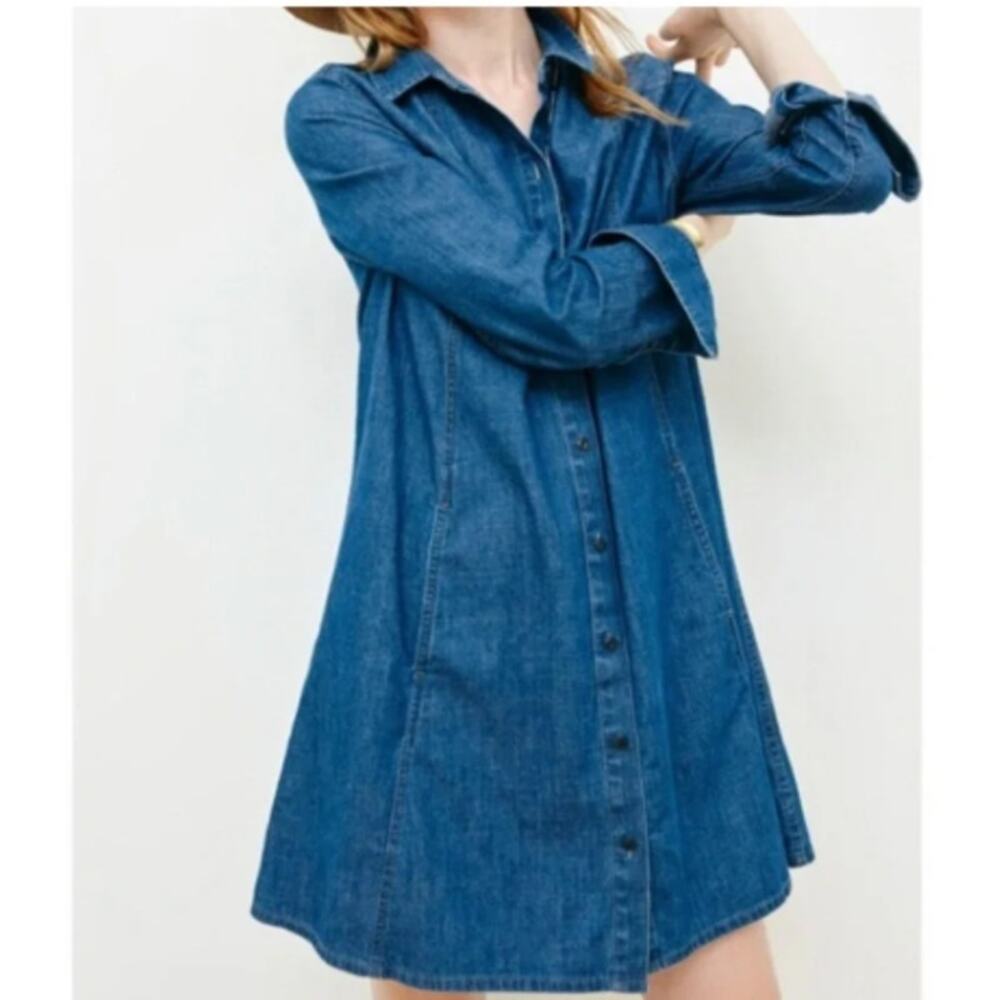 Madewell A-Line Denim Shirt Dress Cotton Chambray Sz M EUC